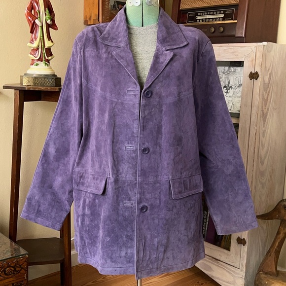 Vintage Y2K Purple Genuine Leather Suede Boxy Statement Blazer Jacket minimalist - Picture 2 of 10